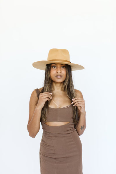 Gigi Pip Raine Wide Brim Fedora in Honeycomb