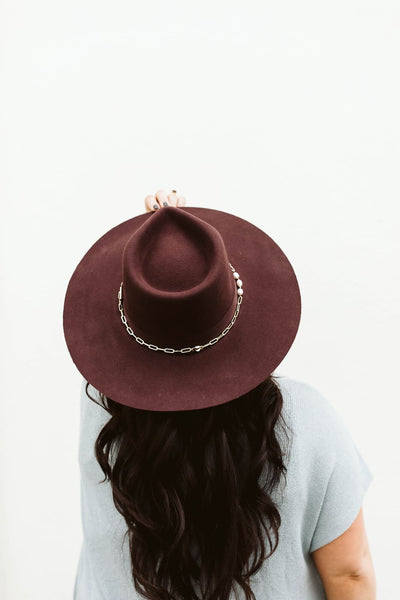 Gigi Pip Raine Wide Brim Fedora in Dark Cherry